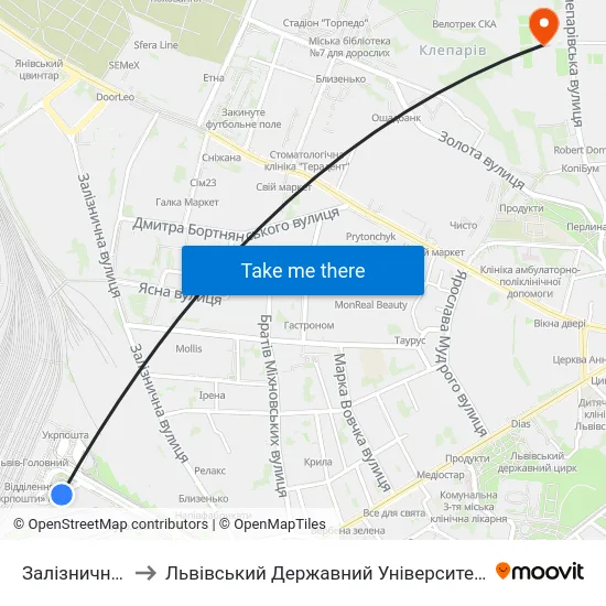 Залізничний Вокзал to Львівський Державний Університет Безпеки Життєдіяльності map