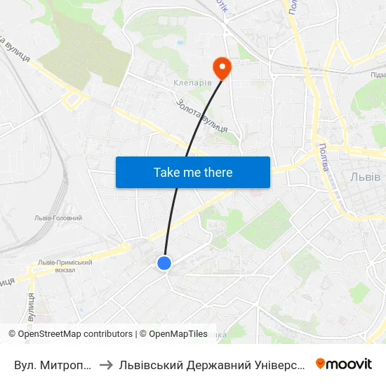 Вул. Митрополита Андрея to Львівський Державний Університет Безпеки Життєдіяльності map