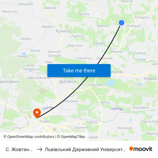 С. Жовтанці (Кінцева) to Львівський Державний Університет Безпеки Життєдіяльності map