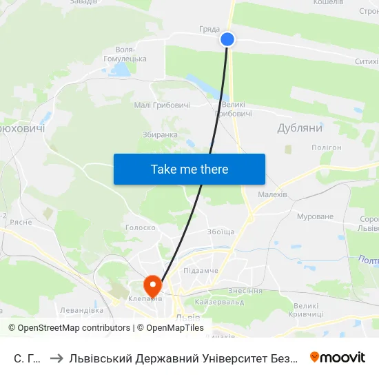 С. Гряда to Львівський Державний Університет Безпеки Життєдіяльності map