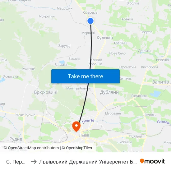 С. Перемивки to Львівський Державний Університет Безпеки Життєдіяльності map