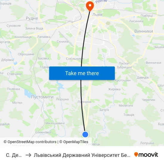 С. Деревач to Львівський Державний Університет Безпеки Життєдіяльності map