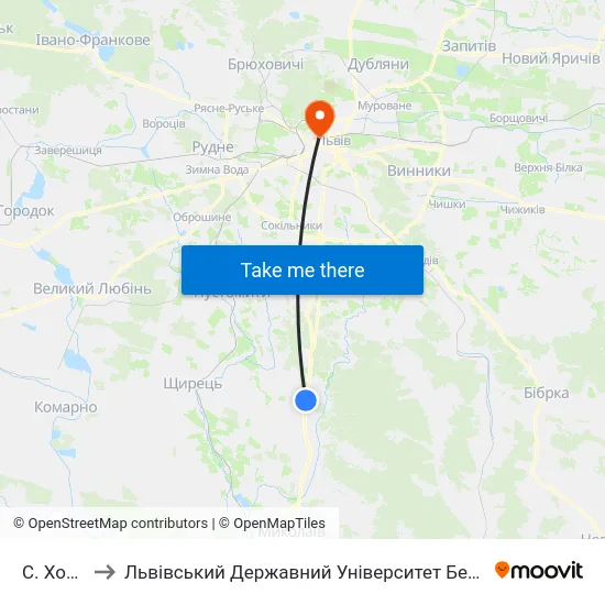 С. Хоросно to Львівський Державний Університет Безпеки Життєдіяльності map