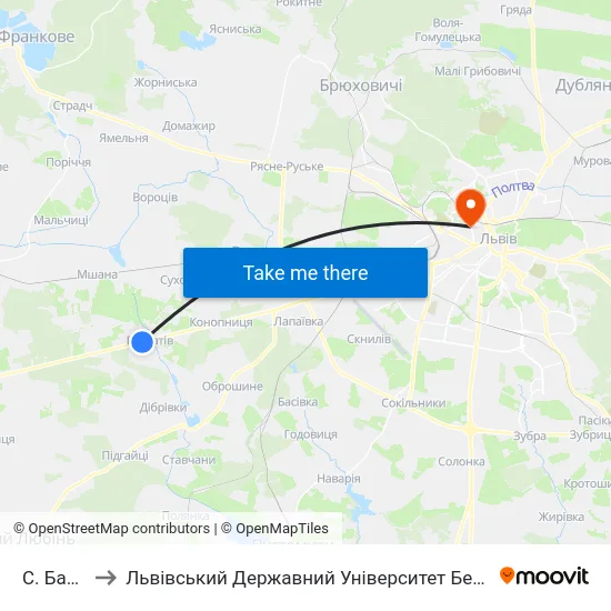 С. Бартатів to Львівський Державний Університет Безпеки Життєдіяльності map