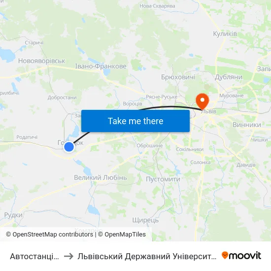 Автостанція "Городок" to Львівський Державний Університет Безпеки Життєдіяльності map