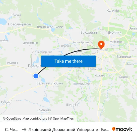 С. Черляни to Львівський Державний Університет Безпеки Життєдіяльності map