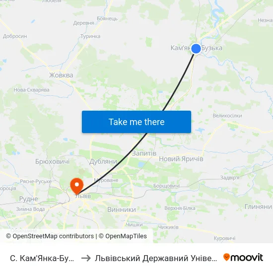 С. Кам'Янка-Бузька (Вул. Хомина) to Львівський Державний Університет Безпеки Життєдіяльності map