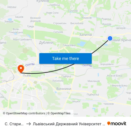 С. Старий Яричів to Львівський Державний Університет Безпеки Життєдіяльності map