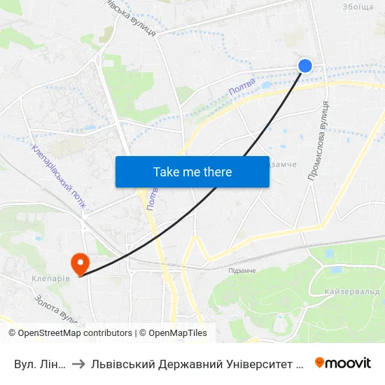 Вул. Лінкольна to Львівський Державний Університет Безпеки Життєдіяльності map