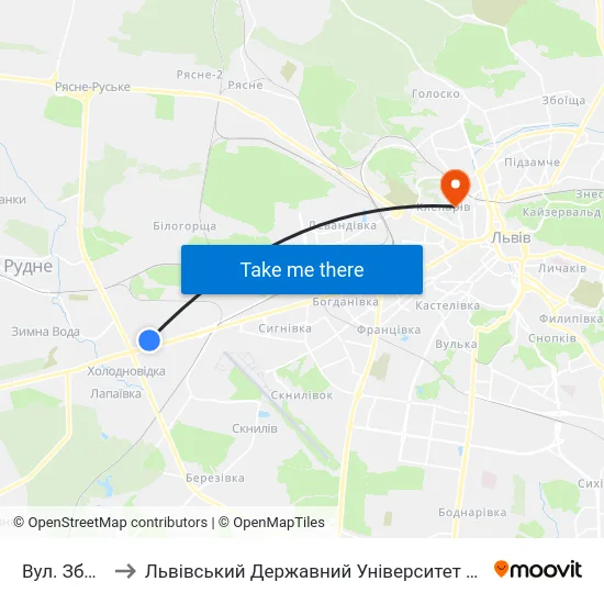 Вул. Збиральна to Львівський Державний Університет Безпеки Життєдіяльності map