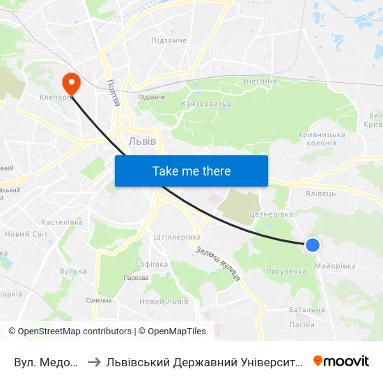 Вул. Медової Печери to Львівський Державний Університет Безпеки Життєдіяльності map