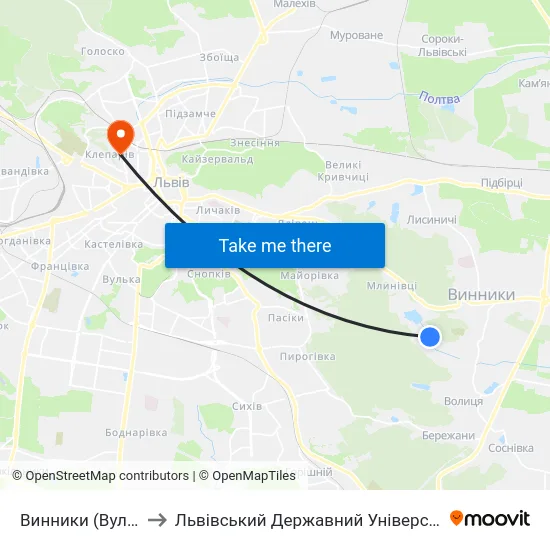 Винники (Вул. Ломоносова) to Львівський Державний Університет Безпеки Життєдіяльності map