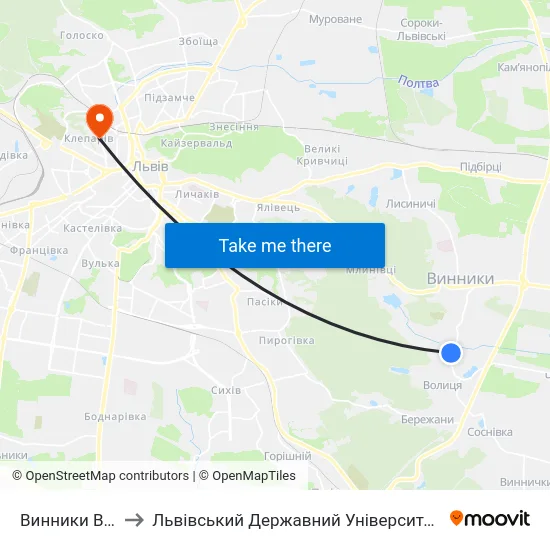 Винники Вул. Забава to Львівський Державний Університет Безпеки Життєдіяльності map