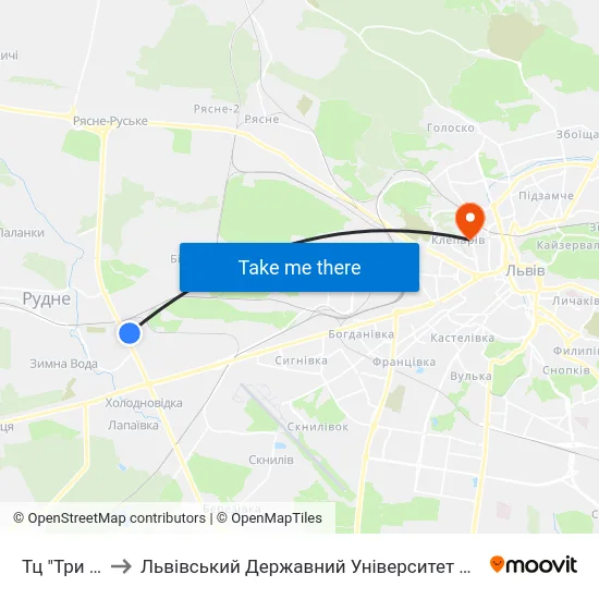 Тц "Три Слони" to Львівський Державний Університет Безпеки Життєдіяльності map