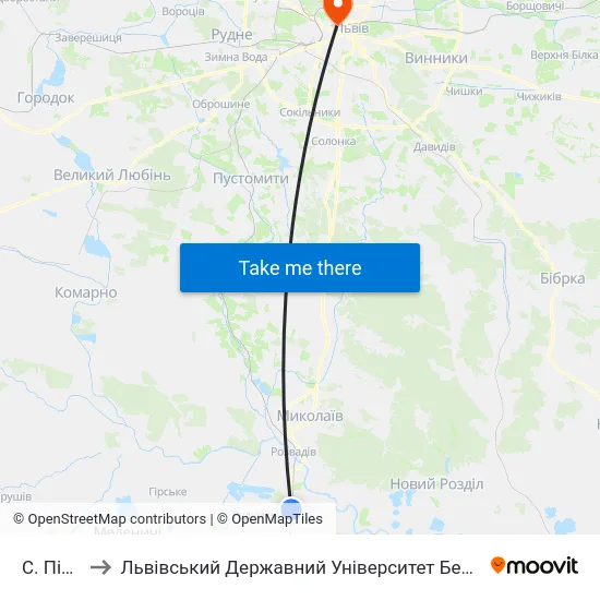 С. Пісочна to Львівський Державний Університет Безпеки Життєдіяльності map