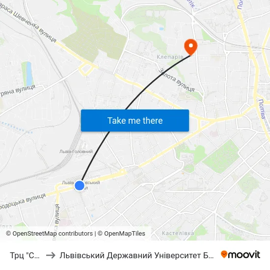 Трц "Скриня" to Львівський Державний Університет Безпеки Життєдіяльності map