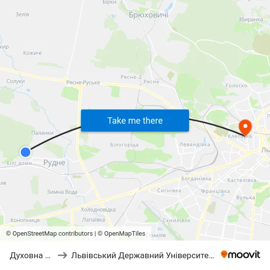Духовна Семінарія to Львівський Державний Університет Безпеки Життєдіяльності map