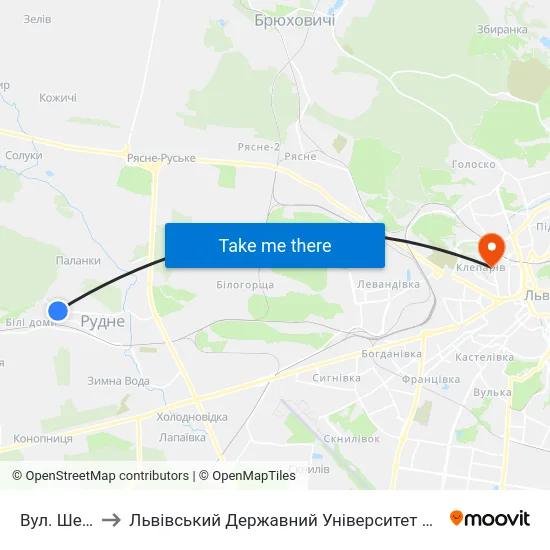 Вул. Шевченка to Львівський Державний Університет Безпеки Життєдіяльності map