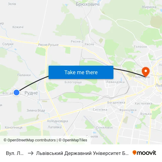 Вул. Лисенка to Львівський Державний Університет Безпеки Життєдіяльності map