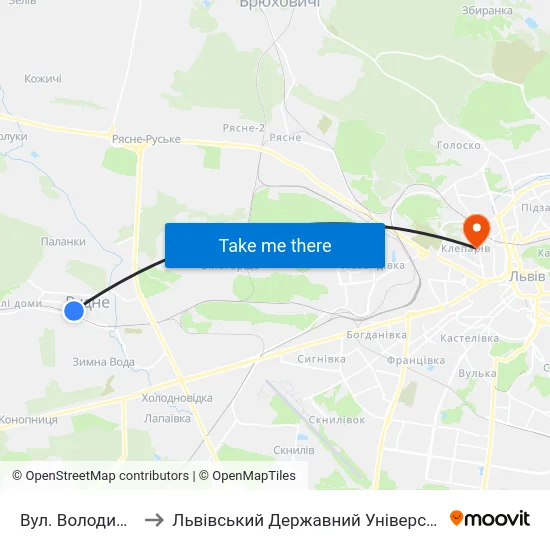Вул. Володимира Великого to Львівський Державний Університет Безпеки Життєдіяльності map