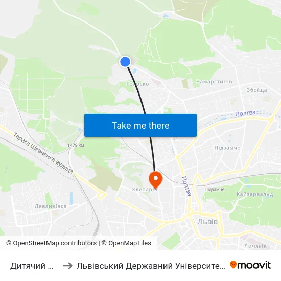 Дитячий Диспансер to Львівський Державний Університет Безпеки Життєдіяльності map