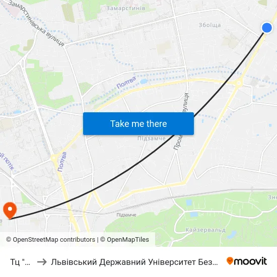 Тц "Вам" to Львівський Державний Університет Безпеки Життєдіяльності map