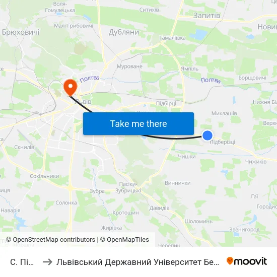 С. Підгірне to Львівський Державний Університет Безпеки Життєдіяльності map