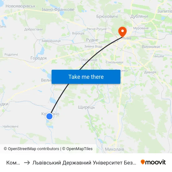 Комарно to Львівський Державний Університет Безпеки Життєдіяльності map