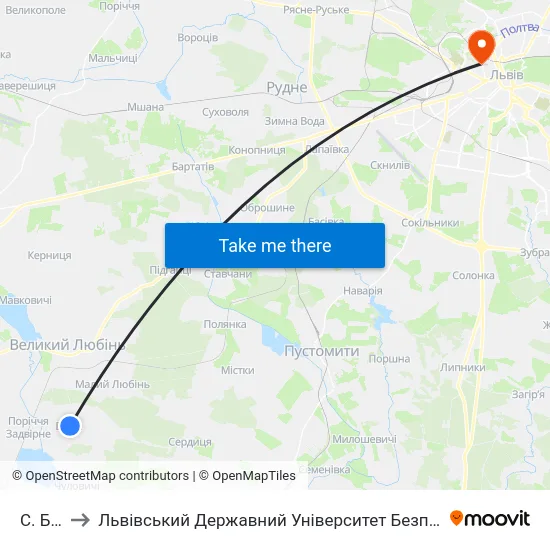 С. Бірче to Львівський Державний Університет Безпеки Життєдіяльності map