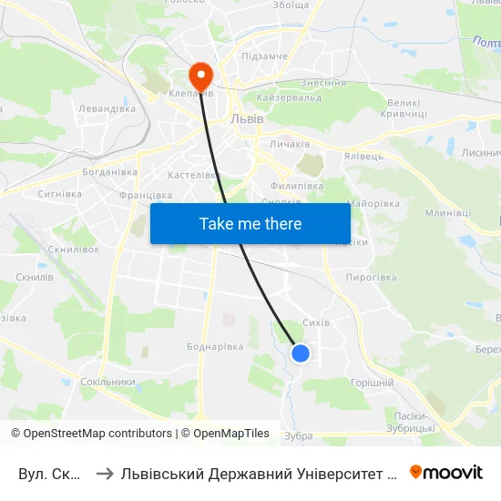 Вул. Скрипника to Львівський Державний Університет Безпеки Життєдіяльності map