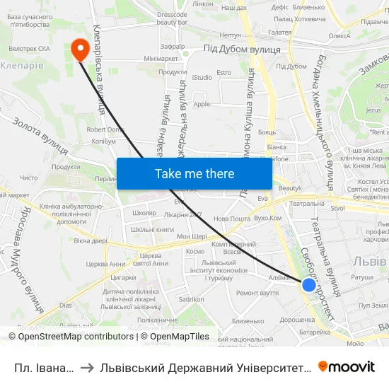 Пл. Івана Підкови to Львівський Державний Університет Безпеки Життєдіяльності map