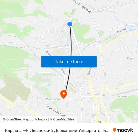 Варшавська to Львівський Державний Університет Безпеки Життєдіяльності map