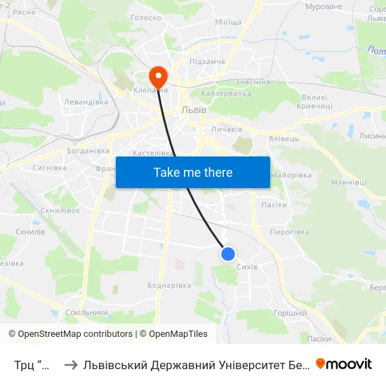 Трц “Шувар” to Львівський Державний Університет Безпеки Життєдіяльності map