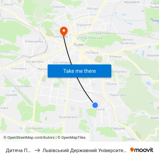 Дитяча Поліклініка to Львівський Державний Університет Безпеки Життєдіяльності map