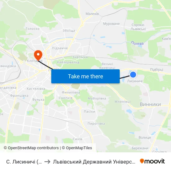 С. Лисиничі (Вул. Івасюка) to Львівський Державний Університет Безпеки Життєдіяльності map