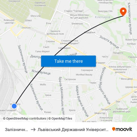 Залізничний Вокзал to Львівський Державний Університет Безпеки Життєдіяльності map