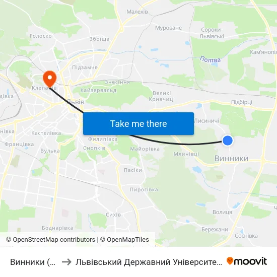 Винники (Госпіталь) to Львівський Державний Університет Безпеки Життєдіяльності map