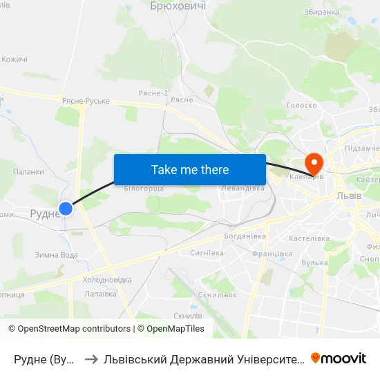 Рудне (Вул. Мазепи) to Львівський Державний Університет Безпеки Життєдіяльності map