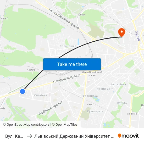Вул. Каховська to Львівський Державний Університет Безпеки Життєдіяльності map
