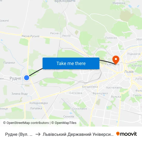 Рудне (Вул. Коновальця) to Львівський Державний Університет Безпеки Життєдіяльності map