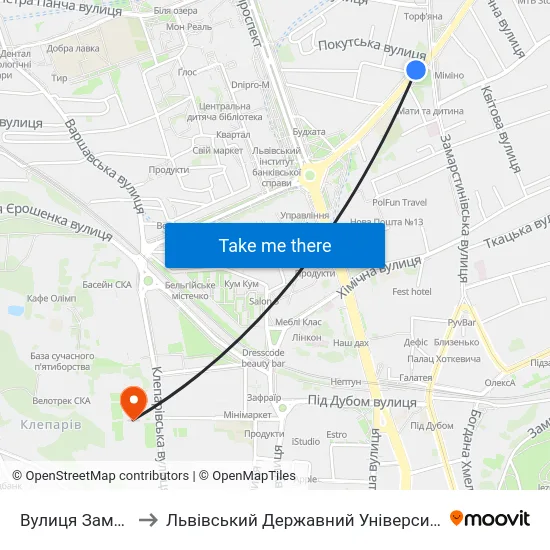 Вулиця Замарстинівська to Львівський Державний Університет Безпеки Життєдіяльності map