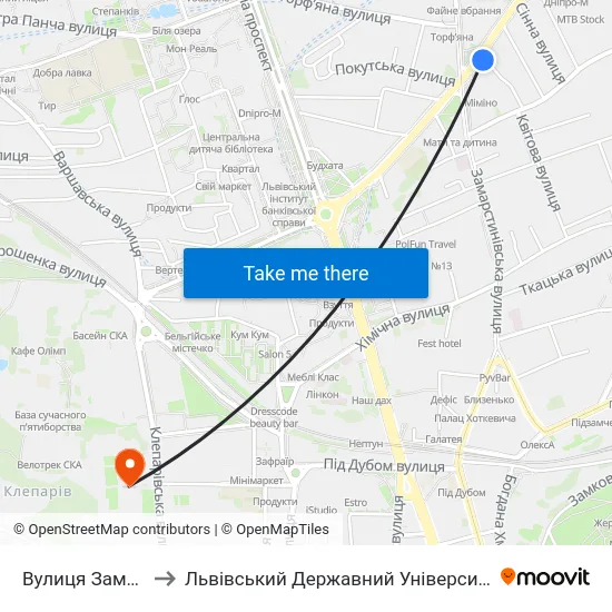 Вулиця Замарстинівська to Львівський Державний Університет Безпеки Життєдіяльності map