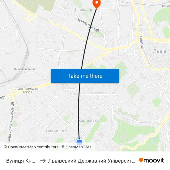 Вулиця Княгині Ольги to Львівський Державний Університет Безпеки Життєдіяльності map