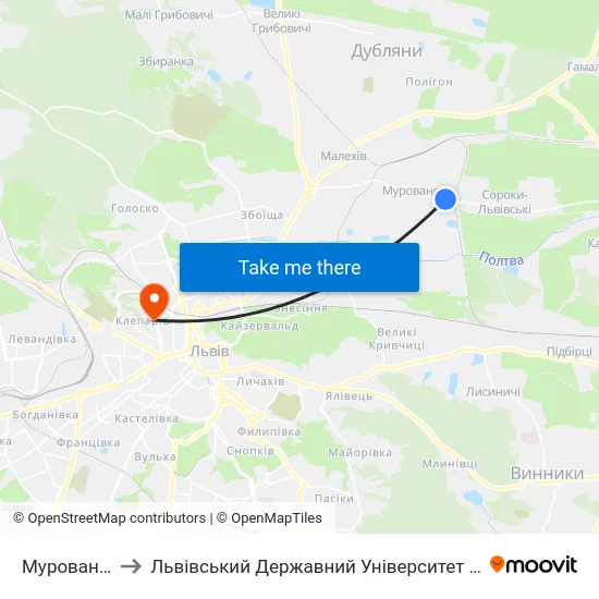 Муроване, Озеро to Львівський Державний Університет Безпеки Життєдіяльності map