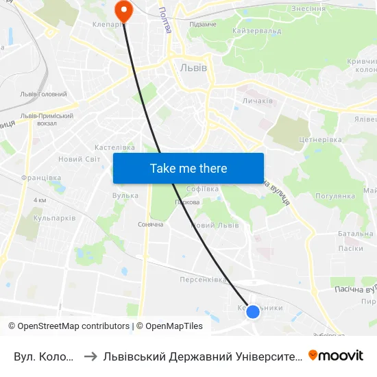 Вул. Колодзінського to Львівський Державний Університет Безпеки Життєдіяльності map