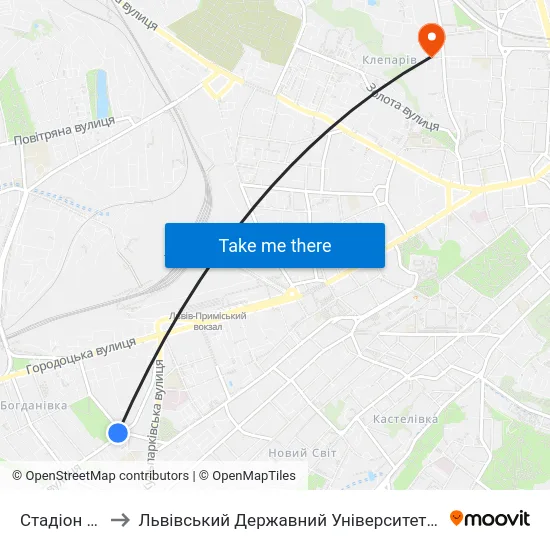 Стадіон Сільмаш to Львівський Державний Університет Безпеки Життєдіяльності map