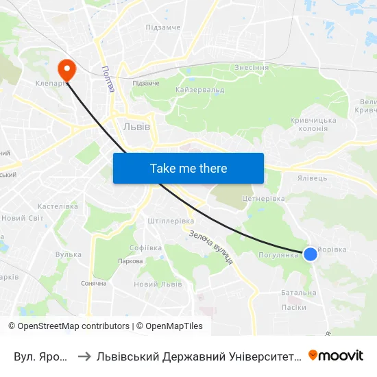 Вул. Ярошинської to Львівський Державний Університет Безпеки Життєдіяльності map