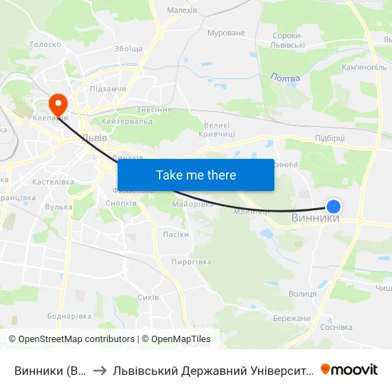 Винники (Вул. Лисика) to Львівський Державний Університет Безпеки Життєдіяльності map