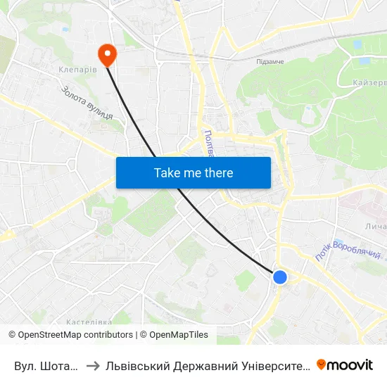 Вул. Шота Руставелі to Львівський Державний Університет Безпеки Життєдіяльності map