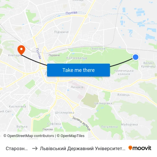 Старознесенська to Львівський Державний Університет Безпеки Життєдіяльності map